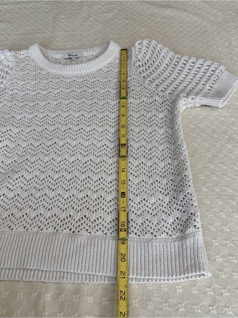 Madewell Cream Openwork Short-Sleeve Knit Crewneck Crochet Sweater